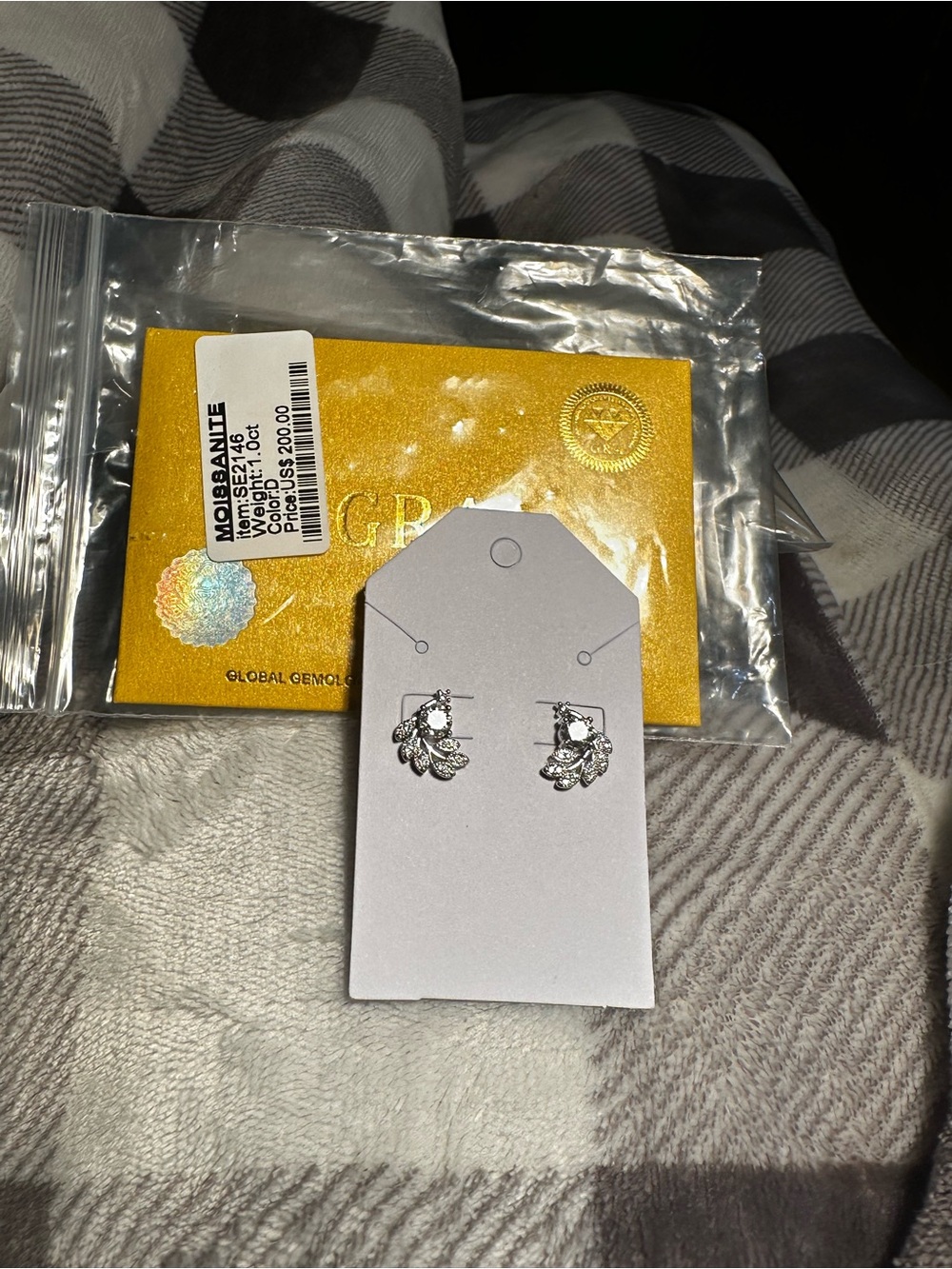Moissanite Leaf Cluster Earrings 1 Oct. GRA Certified